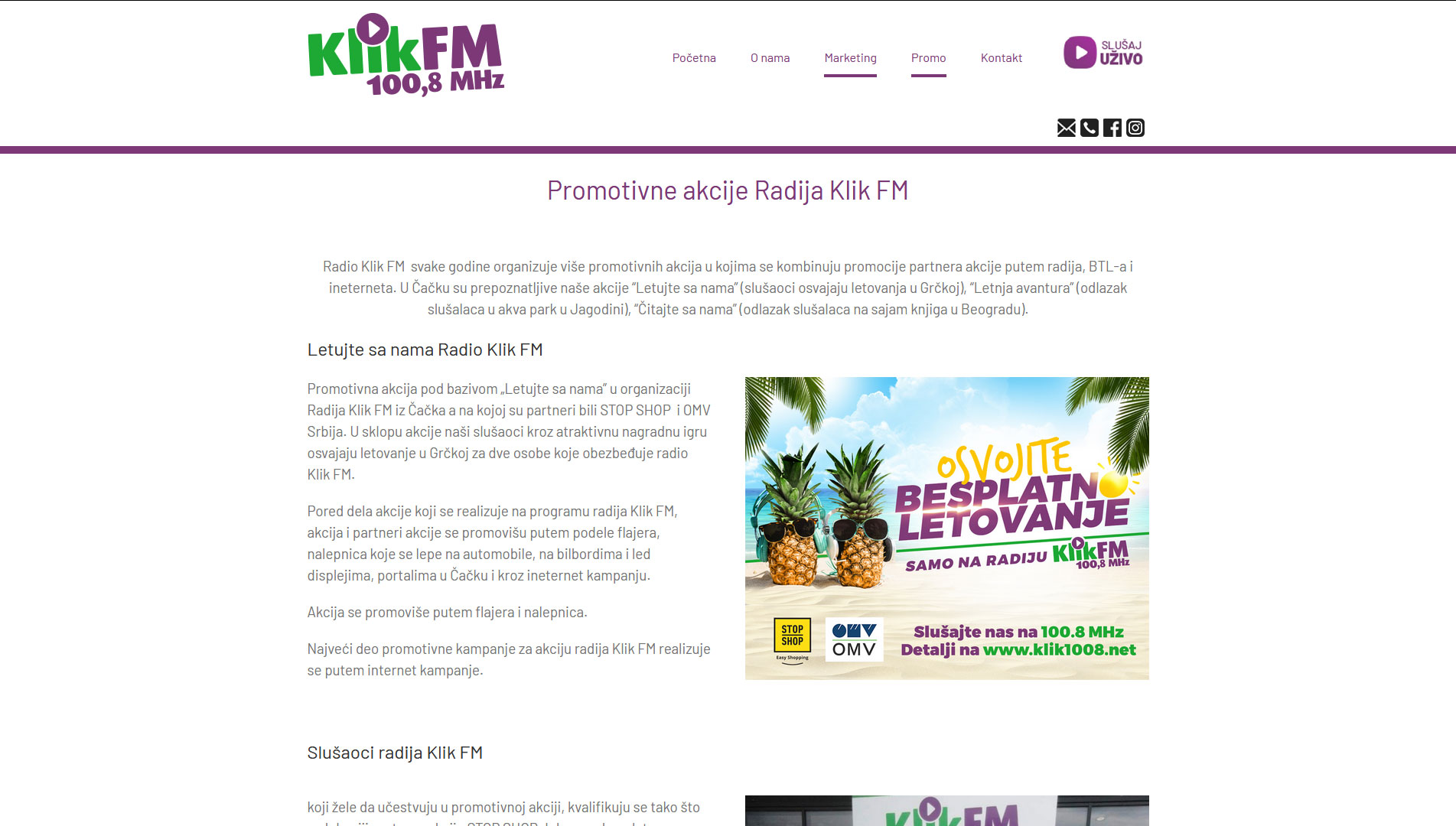 Radio Klik FM 100,8 MHz Čačak - Promotivne akcije radija Klik FM